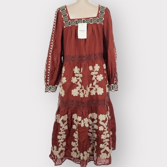 NWT Sézane Adénora Dress in Ecru Green Embroidery FR 38 / US 6 - Picture 9 of 16